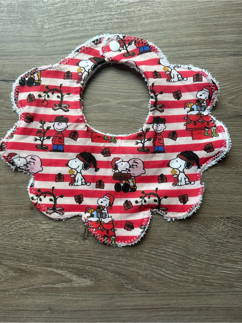 Cute Red Striped Floral Baby Bib – Snoopy Holiday Print
